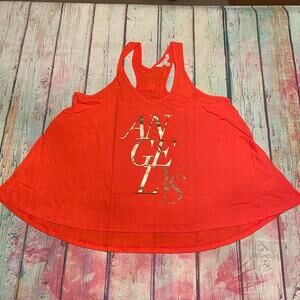 Victoria's Secret Top Womens Small Orange Gold Angel Bling Tank Oversize Casual